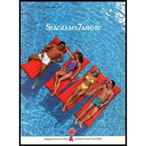 1987 Seagram's 7 Seven Crown Whiskey Vintage Print Ad Pool Yellow Bikini Photo